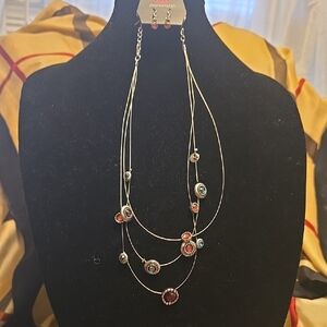 Paparazzi Silver Necklace with Red and Blue Accents